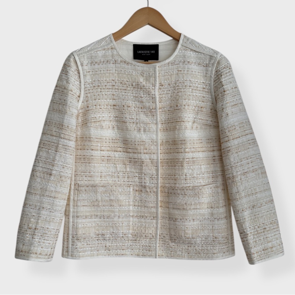 NWT - Lafayette 148 New York – Textured Metallic Tweed Jacket – Ivory / Gold